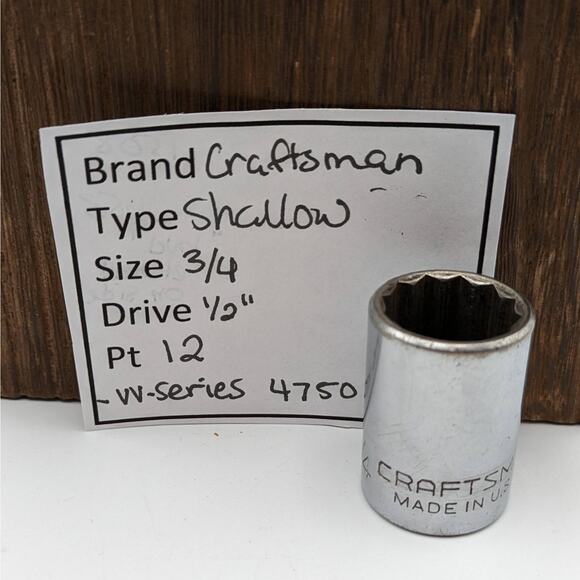 Craftsman Shallow Socket 3/4 1/2" Drive 12 Point -VV- Series 47508 - Picture 1 of 7